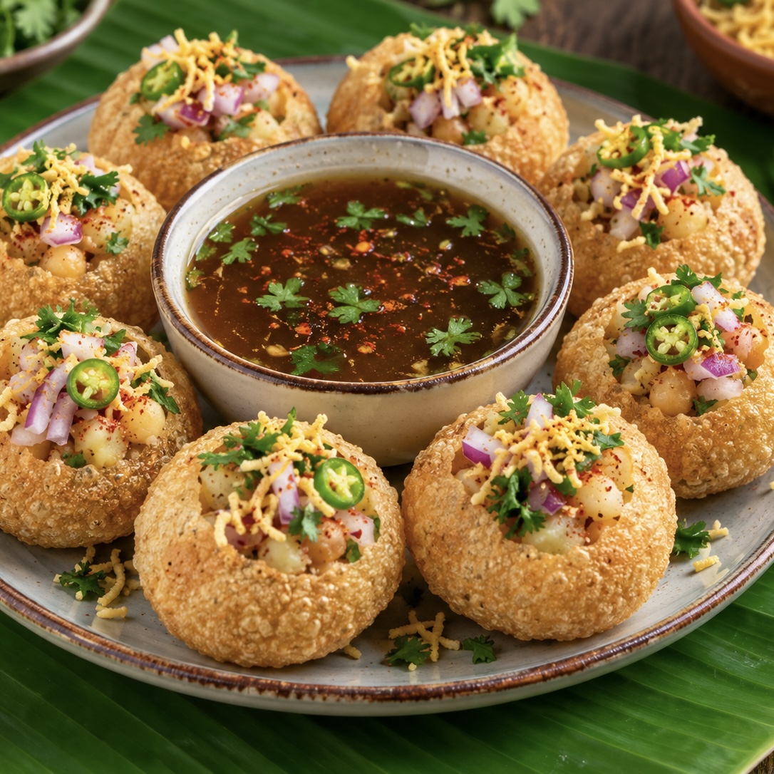 Bangladeshi street food: fuchka, chatpoti and jhal muri in colorful bowls
